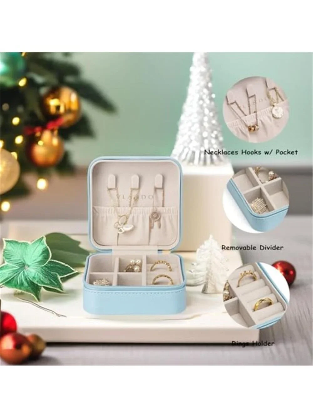 Small Travel Jewelry Box Organizer Women Girls Rings Earrings Necklaces Blue
